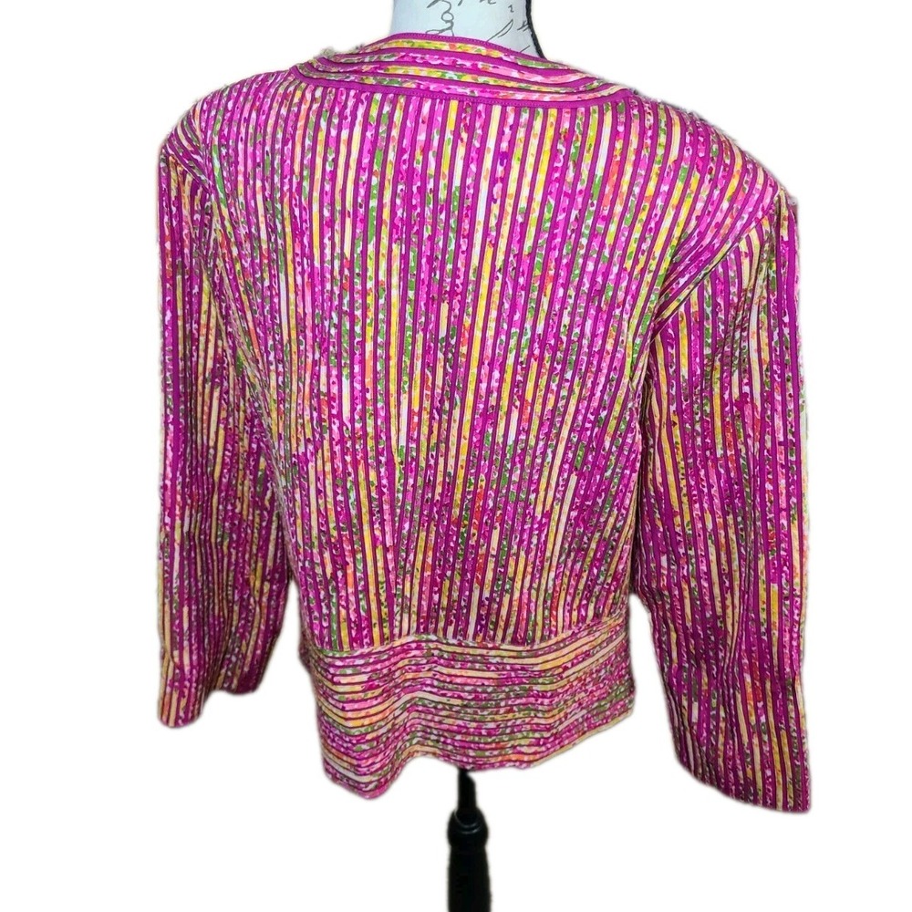 Chicos Size 2 Cotton Jacket Womens L Bright Multicolor Striped Button Front - Picture 2 of 9